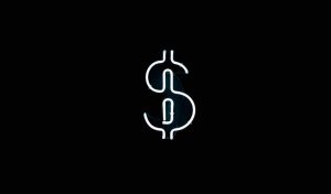 a neon white dollar sign against black background