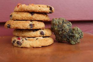 cookies and a dried marijuana plant representing edible cannabis